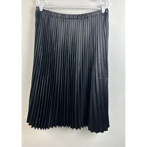 BANANA REPUBLIC Black Pleated Pull On Midi Skirt Size Lg Satin Look
